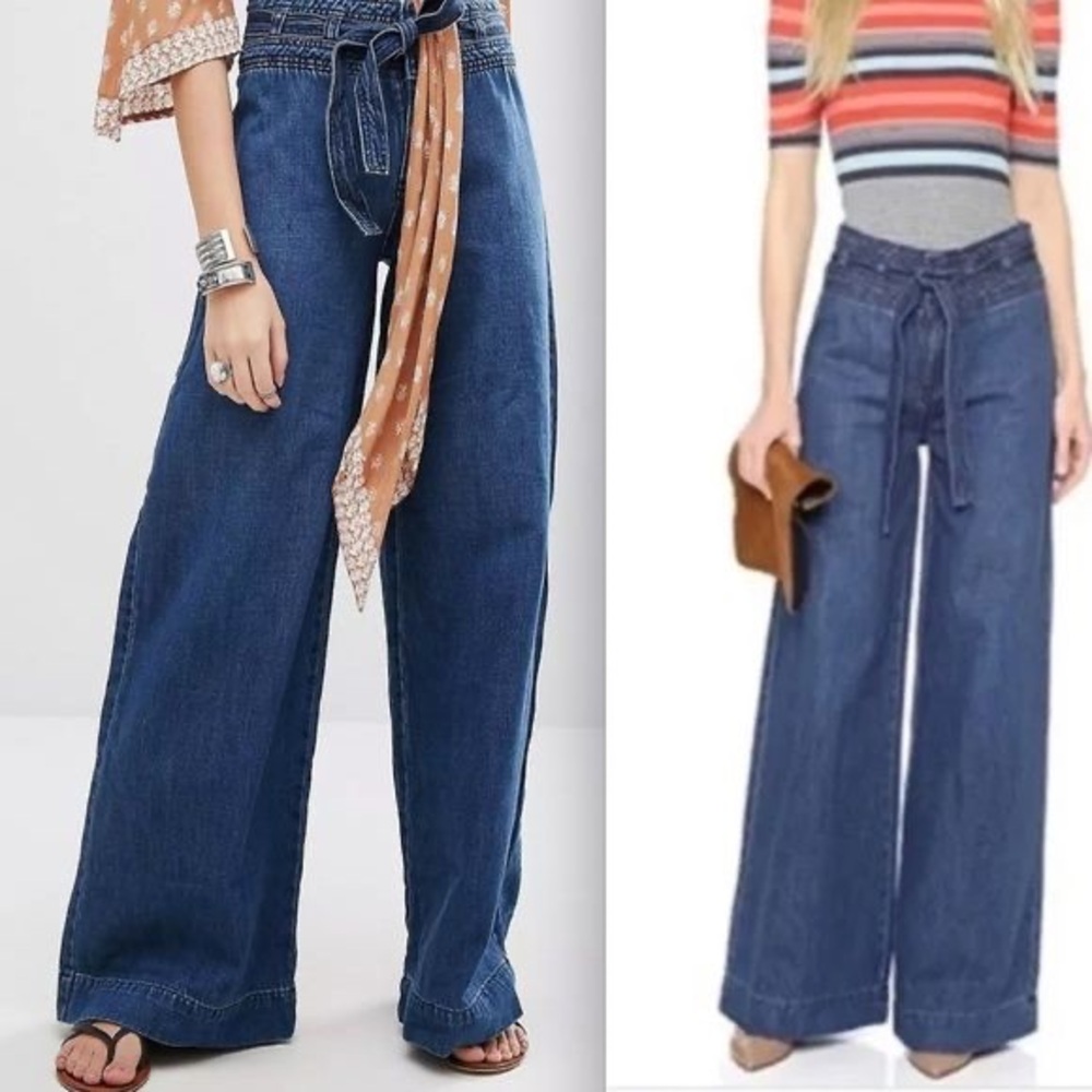 Free People Wide Leg Denim Pants